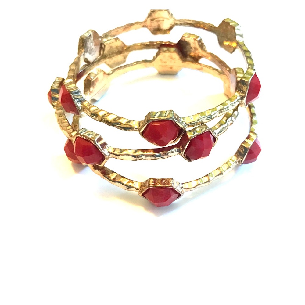 Red and gold bangles bracelet, set of 3